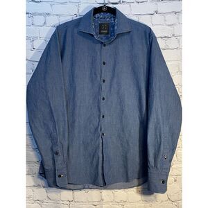 Stones Men's Button Up Long Sleeve Shirt Size L Blue Denim Look RARE